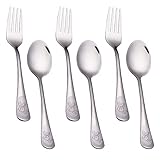 HUYIWEI 6 Stück Kinderbesteck Set,Kinderbesteck aus rostfreiem Edelstahl,Kinderlöffel,Kindergabeln,für Desserts,Salate,Kuchen und Pasta,Kaninchenmuster,für Kinder ab 1 Jahren,16.8
