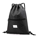 MEISHANG Turnbeutel Kordelzug Tasche, Wasserdicht Sportbeutel Gymsack Hipster Beutel mit Verstellbar Kordelzug Rucksack Oxford Daypack mit Reißverschluß Innentasche für Damen Herren (Schwarz)