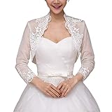 yhengg Damen 3/4 Ärmel Hochzeitsjacke Cape Blumenspitzenbesatz Wrap Shrug Bolero Cardig
