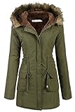 Beyove Winterjacke Damen Schwarz Herbst Mantel Lang Parka Winter Jacke mit Kapuze, Armeegrün, L