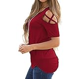 Damen Shirt Kurzarm Ronamick Frauen Sommer Kurzarm Riemchen Kalte Schulter T-Shirt Oberteile Blusen (Wein rot, XL)