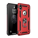 Jeack Hülle Kompatibel iPhone XS Handyhülle,360 Grad Drehbar Ringhalter Cover Silicone Magnetische Auto Halterung Schutzhülle Stoßdämpfung Bumper Case für iPhone XS Handy Hüllen (Rot)