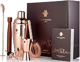 Rusty Barrel Chelsea Cocktail Set zum Selbermixen – Roségold Geschenkset Manhattan Edelstahl Cocktail Shaker, Stößel, Sieb, Messbecher, Ausgießer, Löffel, Tasche und Rezeptheft - mit Geschenkbox
