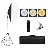 Softbox-Beleuchtungsset,Professionelles Studio Kontinuierliche Ausrüstung mit 2M Lichtstativ, 3200-5500K Dreifach-LED-Lampe mit Fernbedienung für Photo Studio Portraitfotografie, V