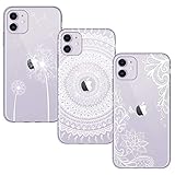 BAOWEI [3-Stück] iPhone 11 Hülle, Transparent Weiche Durchsichtig Dünn Handyhülle mit Süße Muster Silikon Klar TPU Stoßfest Schutzhülle Case für iPhone 11 6.1'' - Weiße Blume, Mandala & Löw