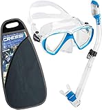 Cressi Ranger Schnorchelset - Schnorcheln Set mit Schnorchel und Taucherbrille, wasserdichte Tauchmaske Anti-Fog Anti-Leck aus Gehärtetem Glas, mit 3-Kanal Premium Dry Schnorchel für Erw