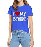 T-Shirt für Damen, lustiges 'I Love My Boyfriend Yes He Bought Me', modisches Baumwoll-T-Shirt für Freundin, Geburtstagsgeschenk Gr. S, dunkelb