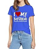 T-Shirt für Damen, lustiges 'I Love My Boyfriend Yes He Bought Me', modisches Baumwoll-T-Shirt für Freundin, Geburtstagsgeschenk Gr. S, dunkelb