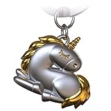 FABACH Einhorn Schlüsselanhänger Sleepy - Schlafendes Einhorn Glücksbringer für Damen in Gold und Silber - Unicorn Anhänger als Geschenk für Beste Freundin,