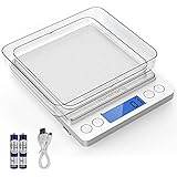 Digitale Küchenwaage, KPafory Verbesserte Klein Küchenwaage 3000g/0.1g USB Aufladung, Lebensmittelwaage mit Tara/PCS Funktion, High Definition Display, Edelstahl Briefwaage für Kü