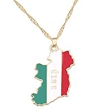 Ein Weltkarte Halskette,Exquisites Design Irland Flagge Umriss Brief Goldene Kette Karte Anhänger Halskette Einzigartige Ethnische Charme Glänzenden Schmuck Für Frauen Mann Kinder M