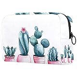 Kosmetiktasche / Kosmetiktasche, kleiner Kaktus in rosa Topf, 18,5 x 7,6 x 13 cm (L × B × H), tragbare Make-up-Taschen, Organizer mit Reißverschluss für F