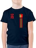 Fussball WM 2022 Fanartikel Kinder - 12. Mann Portugal Fan-Shirt EM - 104 (3/4 Jahre) - Dunkelblau - Portugal Tshirt - F130K - Kinder Tshirts und T-Shirt für Jung