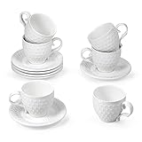 suntun Kaffeeservice 6 Personen, 12 teilig Porzellan Weiß Kaffeetassen Set mit Untertasse, Neues Bone China Kaffeegeschirr Modern 190ml Kaffeeset Klassisch Relief G