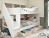 90x200 Kinder Etagenbett Weiß/grau mit Bettkasten Treppe und G