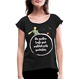 Der Kleine Prinz Schaut Zum Sonnenuntergang Frauen T-Shirt mit gerollten Ärmeln, M, Schw