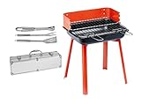 SET Standgrill +3tlg. Grillbesteck in Alukoffer Holzkohlegrill Standgrill BBQ Gartengrill Campingg