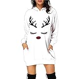 TWIOIOVE Winter Pullover für Damen Pullikleid Minikleid Weihnachten Schneemann-Druck Hoody Weihnachtskleid Leicht Atmungsaktiv Weich Weihnachts Kostü
