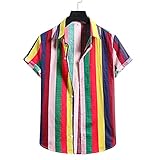 Freizeithemd Herren Gestreift Druck Moderner Herren Shirt Sommer Basic Mode Persönlichkeit Herren Hemd Klassisch Sandstrand Kurzarm Herren Hawaiihemd H-008 XXL