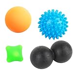 Massageball 4er Set. 1x Igelball, 1x Lacrosse Ball, 1x Duoball, 1x Hand Therapiebälle, mit praktischer Tasche. Ideal für Rücken, Beine, Füße & Hände Muskelmassage, Plantarfasziitis, Akup