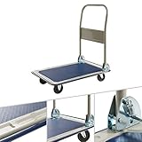 Arebos Plattformwagen |Transportwagen | Plattformwagen klappbar | Lastenwagen | mit Lenkrollen | Antirutschbeschichtung | Kantenschutz | Farben: Schwarz-Creme | Blau-Creme 150 kg Blau-C
