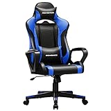 SONGMICS Gaming Stuhl, Schreibtischstuhl, Computerstuhl, Bürostuhl, abnehmbare Kopfstütze, Lendenkissen, höhenverstellbar, Wippfunktion, bis 150 kg belastbar, ergonomisch, schwarz-blau RCG011B02