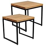 Craft&Style, Sofatisch Couchtisch Beistelltisch Ara 2er Set, 50 x 50 x 50 cm, Metall und Eiche Massivholz, schwarz/b
