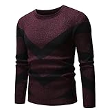 Zytyeu Sweaters Herren Rundhals Buchstaben Stickerei/Gestreift Farbabstimmung Pullover Herren Basic Slim Fit Strickwaren Herren Mode Komfortabel Sanft Sweatshirt H