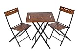 Naturfarbe Holz Balkonset Klappbar Bistroset mit 2x Klappstuhl und 1x Klapptisch 60x60 cm - 3-teilig Geschümückt Balkonmöbel Terassen Set für Kleiner Balkon Balcony Gartenmöbel S