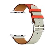 PAZHOU Eastar Bunte Lederschlaufe für Apple Watch Band Serie 6/SE/3/2/1 Sport Armband 42 mm 38 mm Armband für iWatch 4/5 Band 40 mm 44 mm (Farbe: Orange mit, Größe: 40 mm)