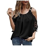 Langarmshirt Damen V ausschnitt Übergangs Langarm Damen Frühling Lässige Blouse Tunika Sexy Schulterfrei Oberteil Damen Schmetterling/Rose Drucken Basic Shirt Plissee T Shirt Kettenriemen B