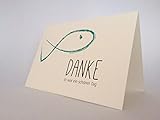 10 Hochwertige Danksagungskarten Doppelkarte -Klappkarte „Danke“ Konfirmation 'Fisch' C6 mit farbigem Umschlag
