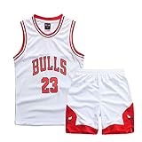 ZETIY Kleine Jungen 2er-Set Basketball Trainings Ärmellos Trikot und Hose (3-4 Jahre, Weiß)
