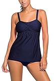 Happy Sailed Damen Gepolstert Two Piece Tankini Set Mit Slip , Navy Blau, Medium(EU40-EU42)