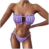 QinMMSPORTS Damen Bikini Set Wickeloptik Lace Up Bikini Bademode Blumenmuster Zweiteiliger Badeanzug Swimsuit Frauen Tankini Badeanzüge High Waist Halfter Vintage Badeanzug