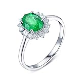 ANAZOZ Echtschmuck Damen Ring 18 Karat 750 Weißgold 0.8 Karat Smaragd 0.24 Karat Diamant Ehering Damen Blume Solitärring Größe 51 (16.2) AN5121
