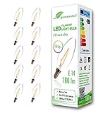 10x greenandco® CRI90+ Glühfaden LED Lampe ersetzt 20 Watt E14 Kerze, 2W 200 Lumen 2700K warmweiß Filament Fadenlampe 360° 230V AC nur Glas, nicht dimmbar, flimmerfrei, 2 Jahre G