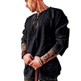 Herren Mittelalter Leinenhemd Sommer Herbst Hemden Freizeithemd Langarm Hemden 3/4 Ärmellänge Regular Fit Kragenloses Shirt Casual Leinen Yoga Shirt Fisherman S