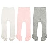 Durio Baby Strumpfhose für Mädchen Baumwolle Kinderstrumpfhose Kinder Strumpfhosen Set Warme Strümpfe Leggings 3 Paar-Weiß Hellpink Hellgrau 0-6 M