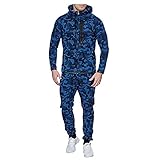 Yowablo Hoodie Sweatshirt Herren Herbst 2-Teiler Kapuzen Printed Langarm Top Bluse Sportswear + Lange Hosen Sets ( L,1Dunkelblau )