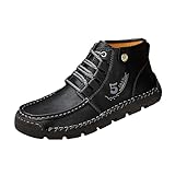 YOUQQI Lederschuhe Herren Winter Warme Winterstiefel Lässige Lace Up Kurze Stiefel Mode High Top Lederschuhe Klassische Britische Kurze Stiefeletten Outdoor rutschfeste Kurze S