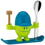 WMF McEgg Eierbecher mit Löffel, lustiger Eierbecher Kinder, Kunststoff, Cromargan Edelstahl poliert, spülmaschinengeeignet, lemongreen, grü