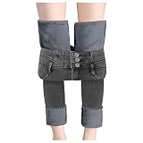 PMDKLSPQ Stoffhose Damen Schwarz 48 Damen Hohe Taille Lose Verdickte Warme Gerade Jeans Haren Lange Hose Jeanshosen Für Schwang