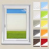OUBO Plissee ohne Bohren Klemmfix, Beige 35x180cm (BXH), Jalousie Easyfix Faltrollo mit Klemmträger Sonnenschutz und Sichtschutz lichtdurchlässig Rollo für Fenster & Tü