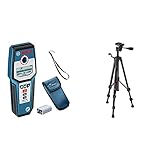 Bosch Professional digitales Ortungsgerät GMS 120 (max. Detektionstiefe Holz: 38/120/80/50 mm) & Baustativ für Laser und Nivelliergeräte BT 150 (Höhe: 55–157 cm, Gewinde: 1/4 Zoll)
