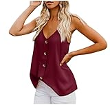 WinDinner Damen Ärmellos Shirt Basic Spaghettiträger Tank Top mit Taste Top Damen V Ausschnitt Cami Tshirt Damen einfarbiges Hemd Tanktops Blusentop Oberteile Casual T-Shirts Tank Tunik