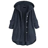 Damen Winter Plüschmäntel Jacken Knopf Fleece Mantel Futter Oberbekleidung Übergroße Lässige Gemütliche Strickjacke Solide Jacke, blau, 50