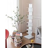 Xin Hai Yuan Bücherregal Sapiens Stehendes Bücherregal Höhe 63 Zoll, 9 Regale Unsichtbares Bücherregal Edelstahlboden Wohnzimmer Ecke Creative Suspension Storage Rack,Weiß