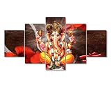 TUMOVO 5 Paneele, Wandkunst, Ganesha, Heimdekoration, Poster und Drucke, Hindu-Götter, goldener Ganesha, Hinduismus, gespannt und gerahmt, fertig zum Aufhängen (152.4 x 81.3 cm)