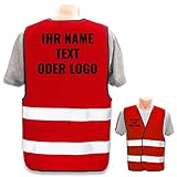 Warnweste mit eigenem Aufdruck selbst gestalten * Bedruckt mit Name Text Bild Logo Firma, Position & Druckart:Rücken + Front/Premium-Druck, Farbe & Größe:Rot/Größe XL/XXL